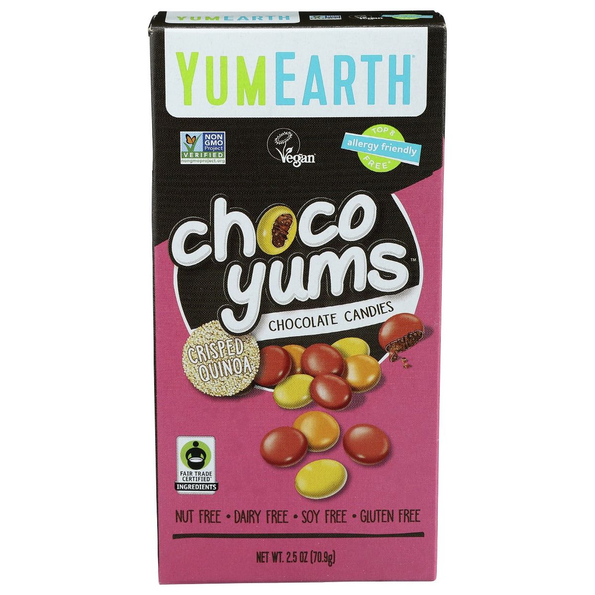 YUMEARTH: Crisped Quinoa Choco Yums Chocolate Candies, 2.5 oz