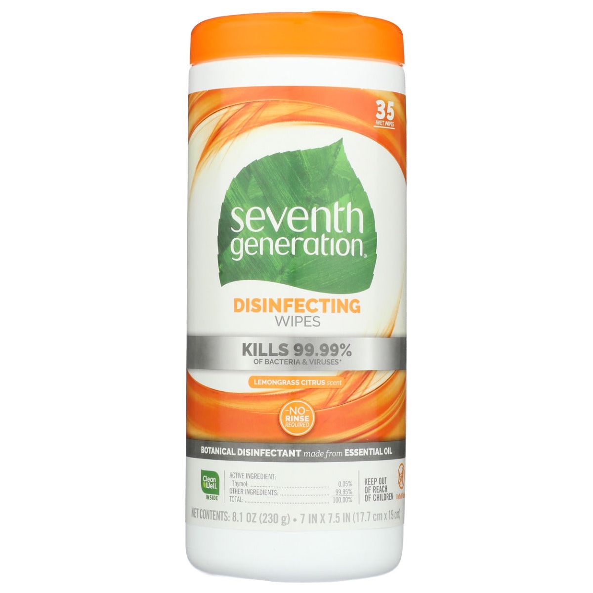 SEVENTH GENERATION: Disinfecting Wipes Lemongrass Citrus, 35 pc