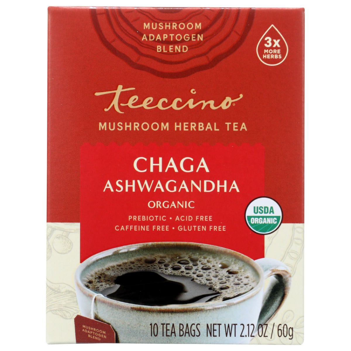 TEECCINO: Chaga Ashwagandha Butterscotch Cream Mushroom Herbal Tea, 10 bg