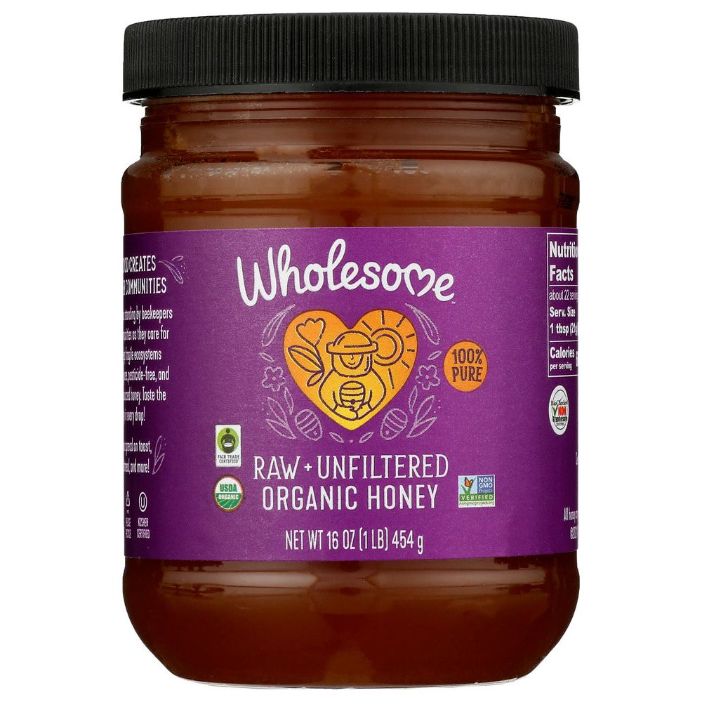 WHOLESOME SWEETENERS: Organic Fair Trade Raw Honey, 16 oz