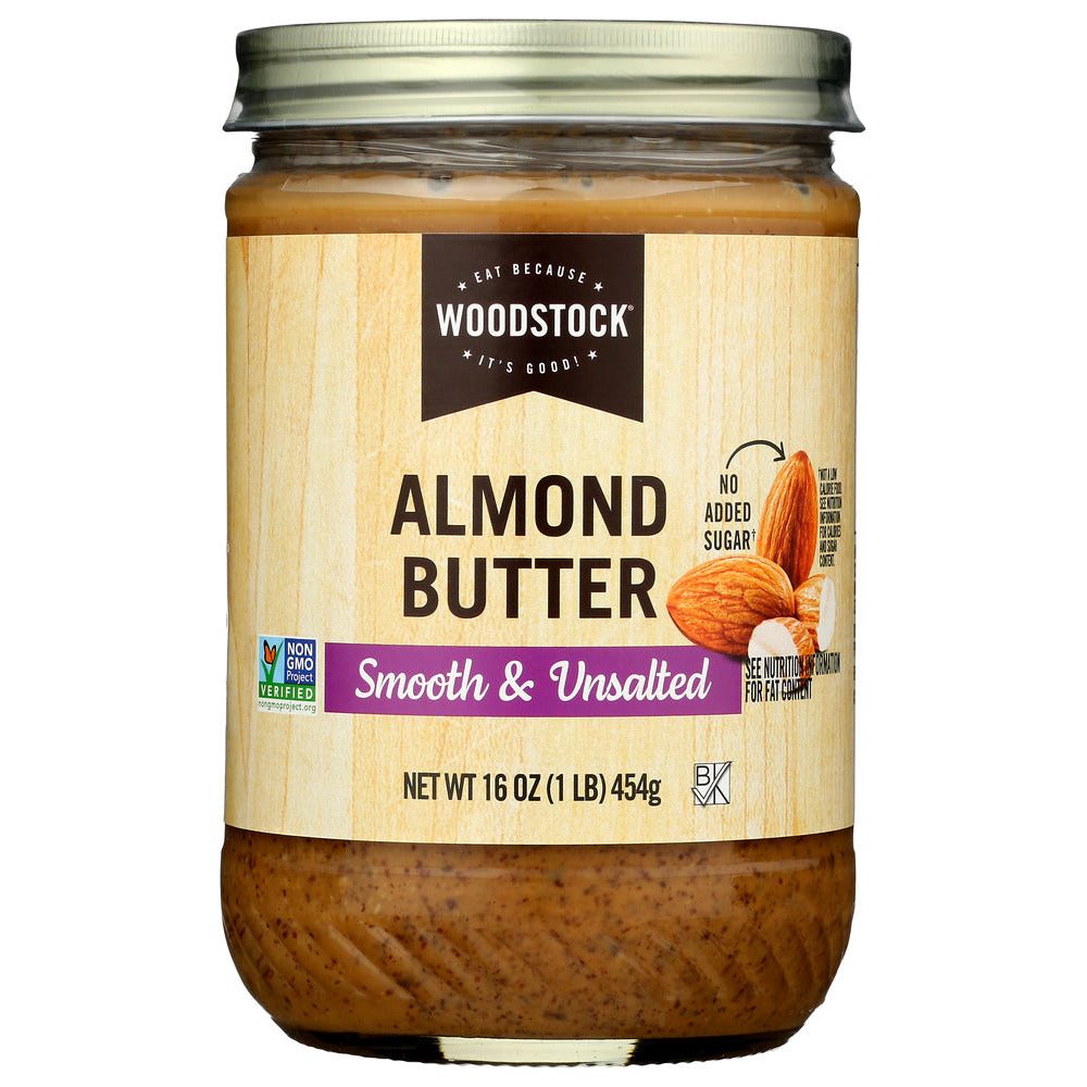 WOODSTOCK: Almond Butter Unsalted Smooth, 16 oz