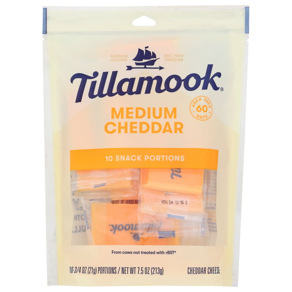 TILLAMOOK: Medium Cheddar 10 Snack Portions Cheese, 7.50 oz