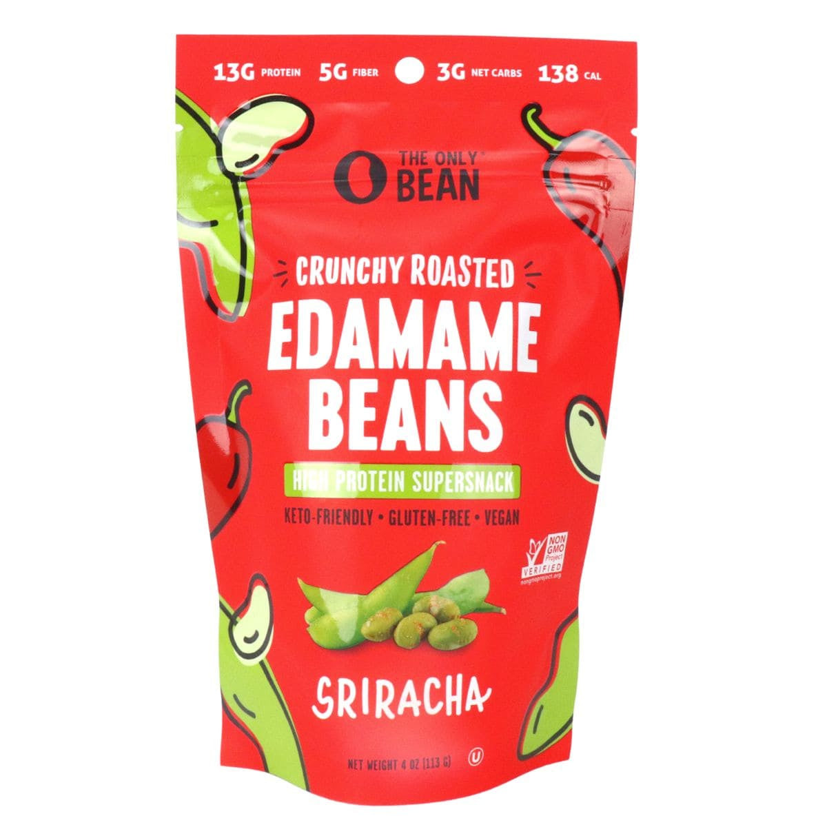 THE ONLY BEAN: Edamame Roasted Crunchy Sriracha, 4 oz