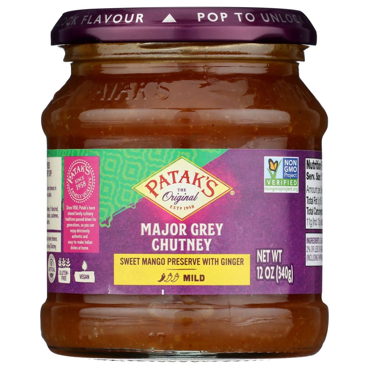 PATAK'S:  Major Grey Chutney Sweet Mango Preserve with Ginger, 12 oz