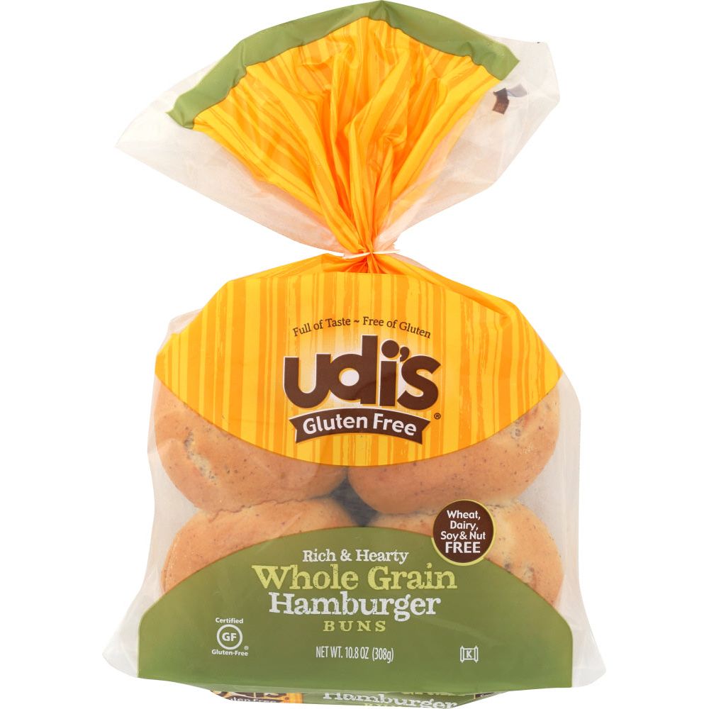 UDIS: Gluten Free Whole Grain Hamburger Buns 4 Count, 10.8 oz