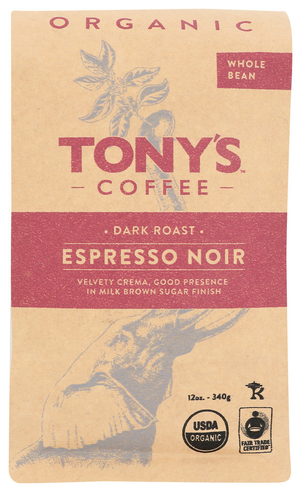 TONYS COFFEE: Espresso Noir Dark Roast Whole Bean Coffee, 12 oz