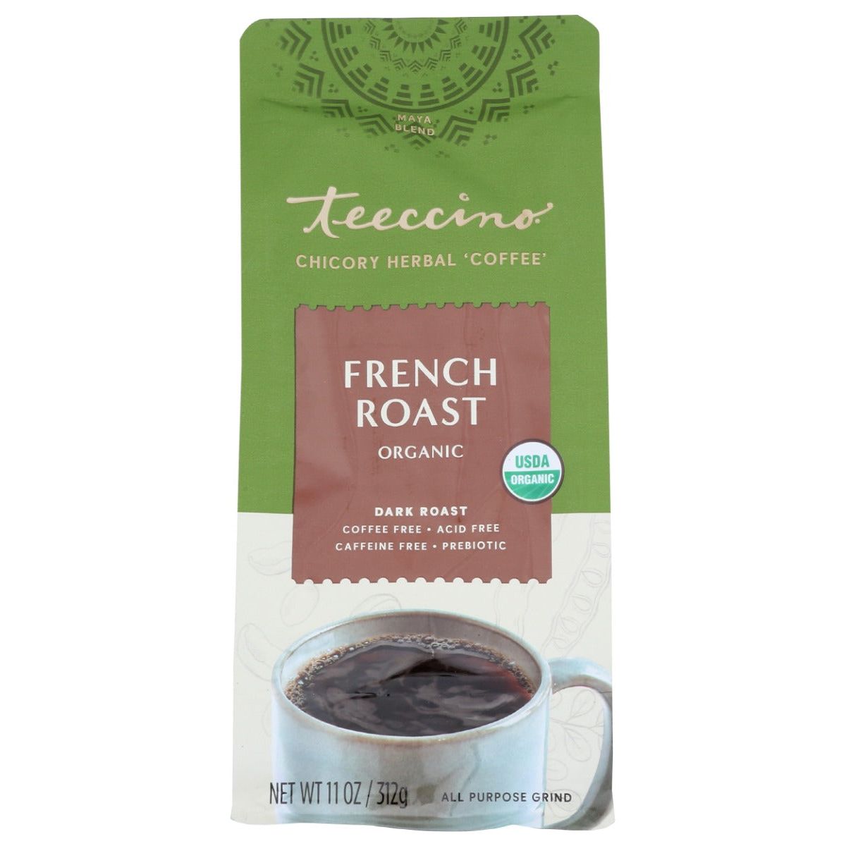 TEECCINO: Organic Herbal Coffee Alternative French Roast Caffeine Free, 11 oz