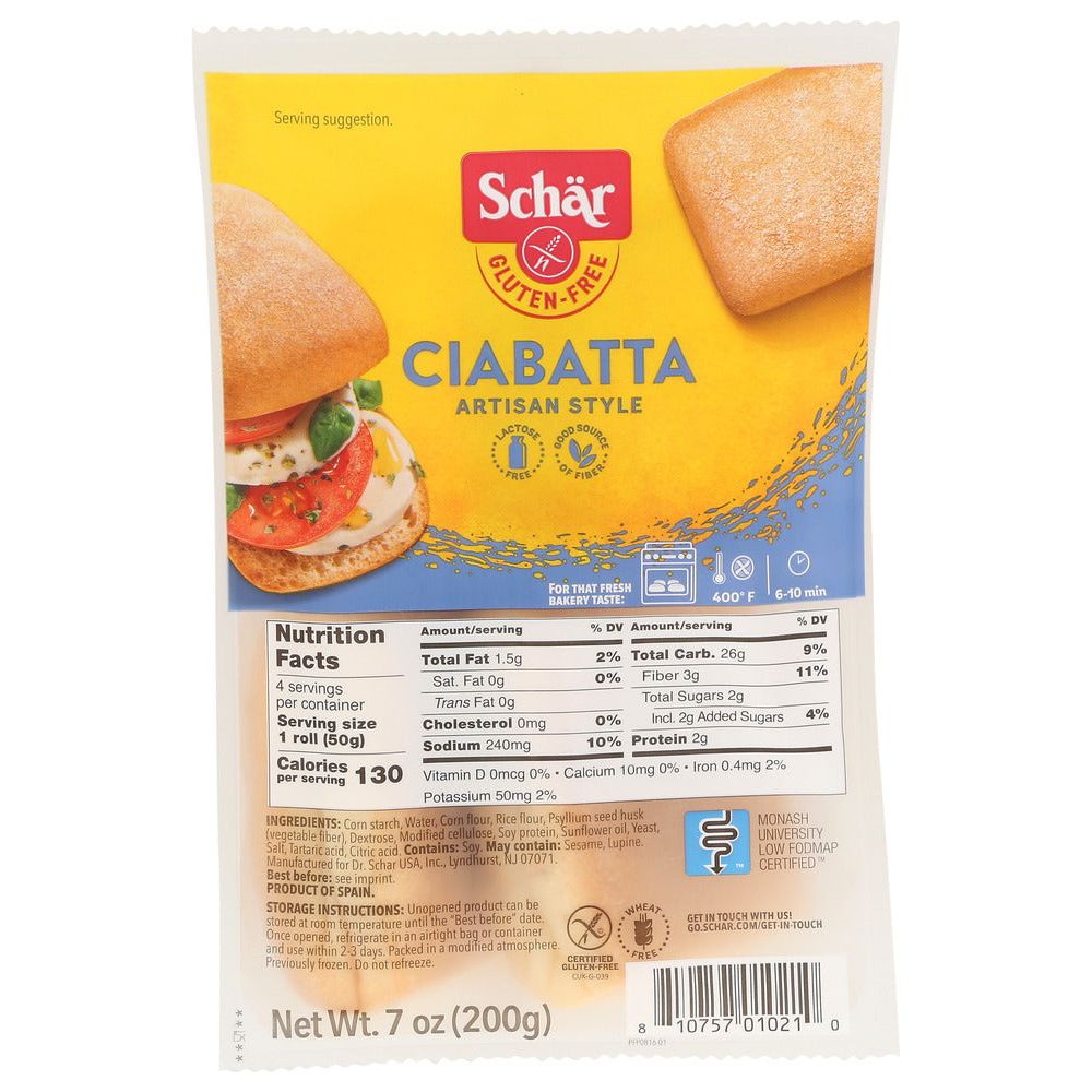 SCHAR: Gluten Free Ciabatta Parbaked Rolls, 7 oz