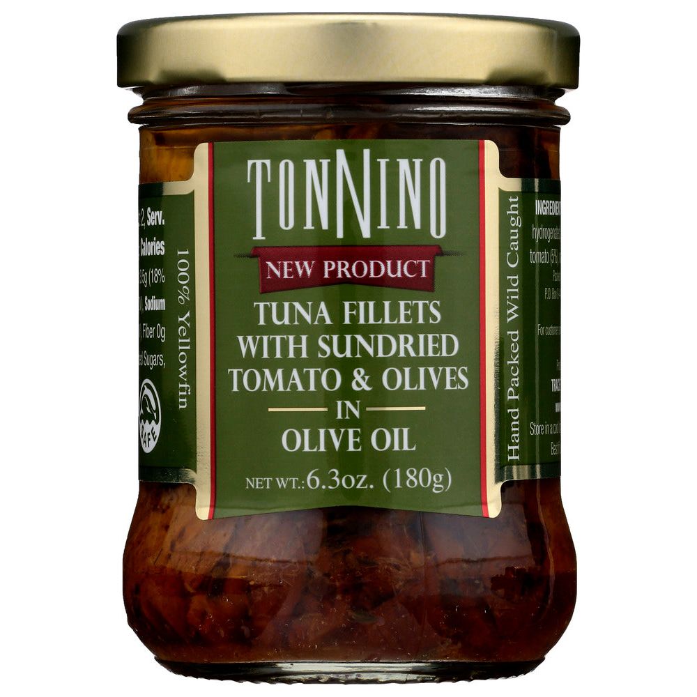 TONNINO: Tuna Fillets With Sundried Tomato And Olives In Olive Oil, 6.3 oz