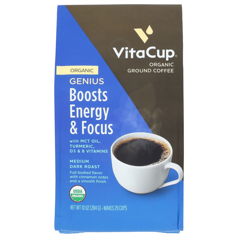 VITACUP: Genius Blend Organic Ground Coffee, 10 oz