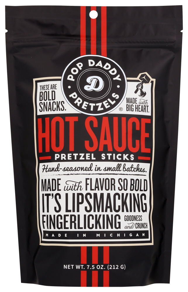 POP DADDY POPCORN & PRETZELS: Hot Sauce Seasoned Pretzels Sticks, 7.5 oz