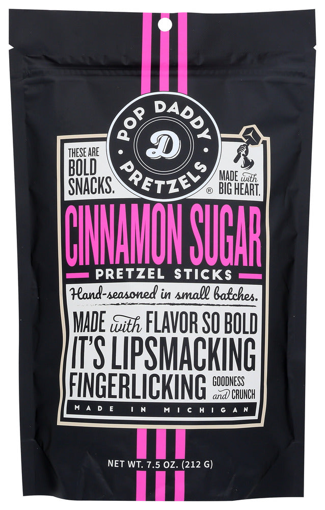 POP DADDY POPCORN & PRETZELS: Cinnamon Sugar Seasoned Pretzel Sticks, 7.5 oz