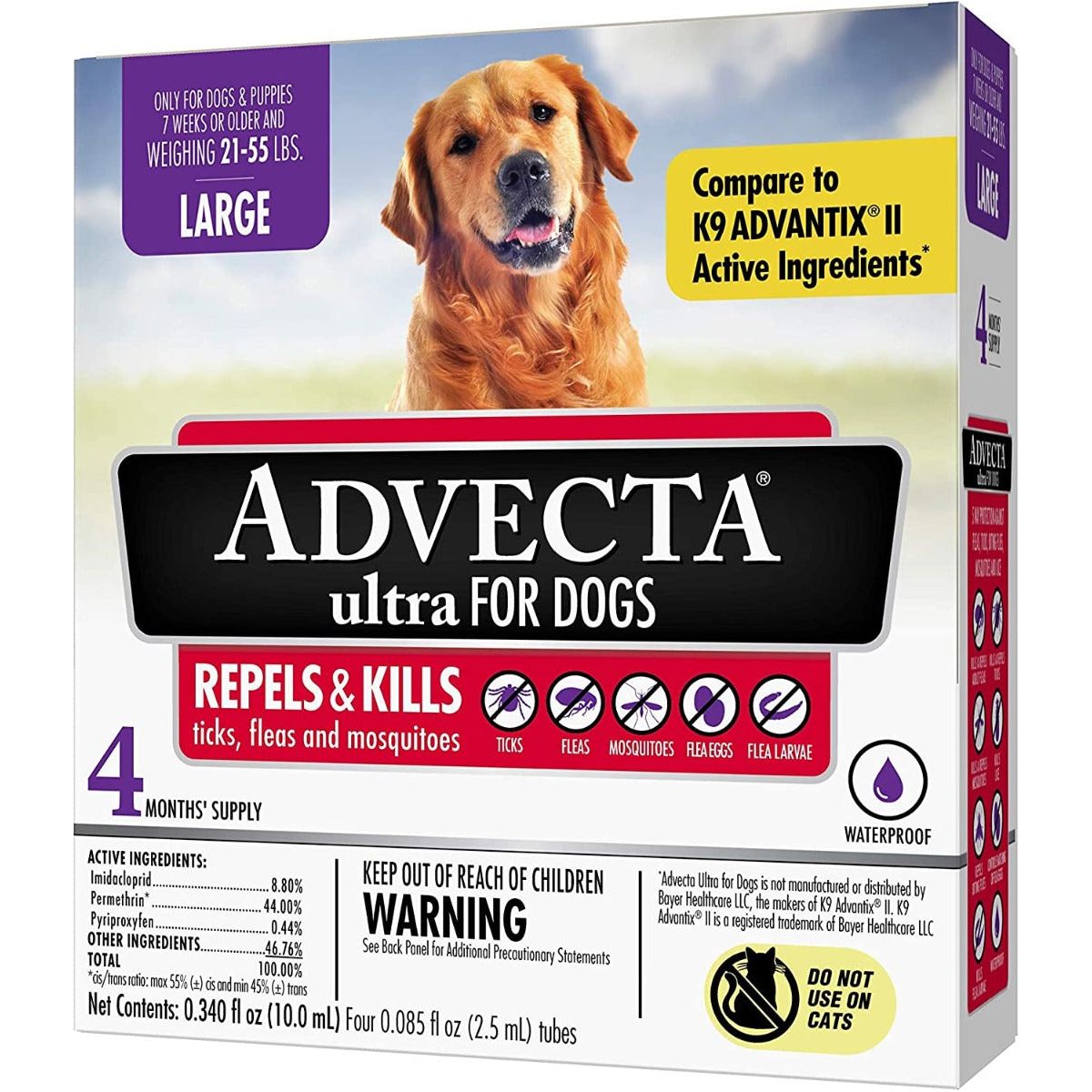 ADVECTA: Ultra Flea & Tick Protection for Dogs 21 to 55 Lbs, 4 do - #tag1# - #tag2#