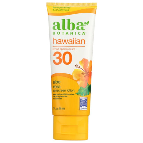 ALBA BOTANICA: Hawaiian Sunscreen Aloe Vera Sunscreen Lotion SPF 30, 3 oz - #tag1# - #tag2#