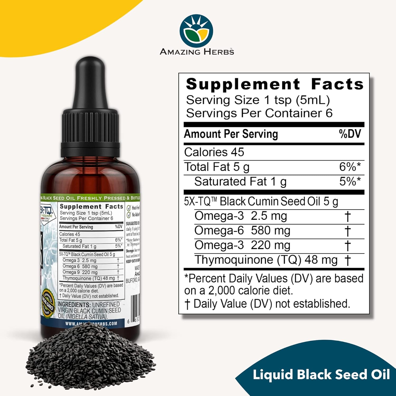 AMAZING HERBS BLACK SEED 100% Pure Cold-Pressed Black Cumin Seed Oil, 1 FL OZ - #tag1# - #tag2#