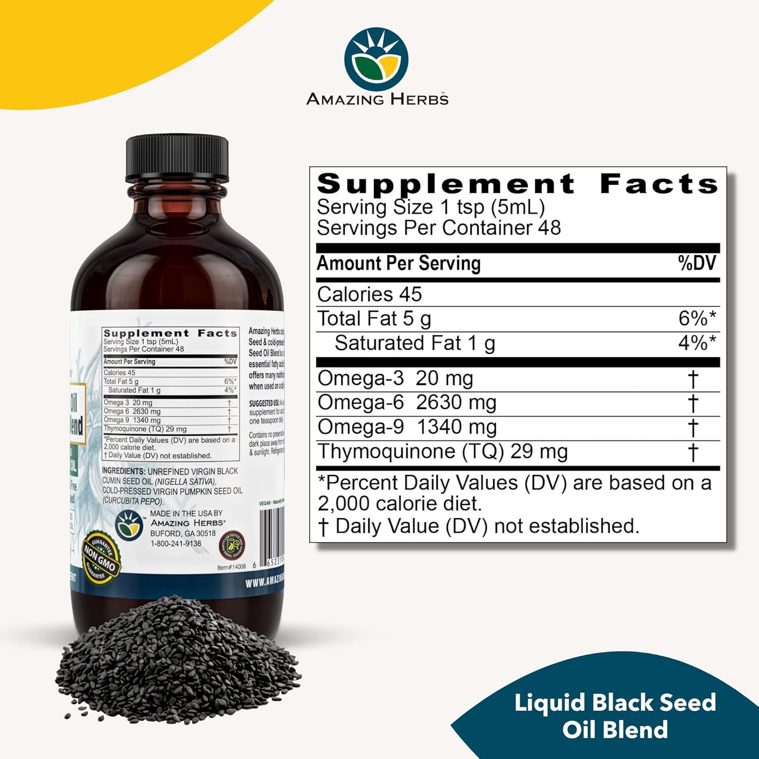 AMAZING HERBS BLACK SEED  Oil Blend Pumpkin Seed Oil, 8 fl oz - #tag1# - #tag2#