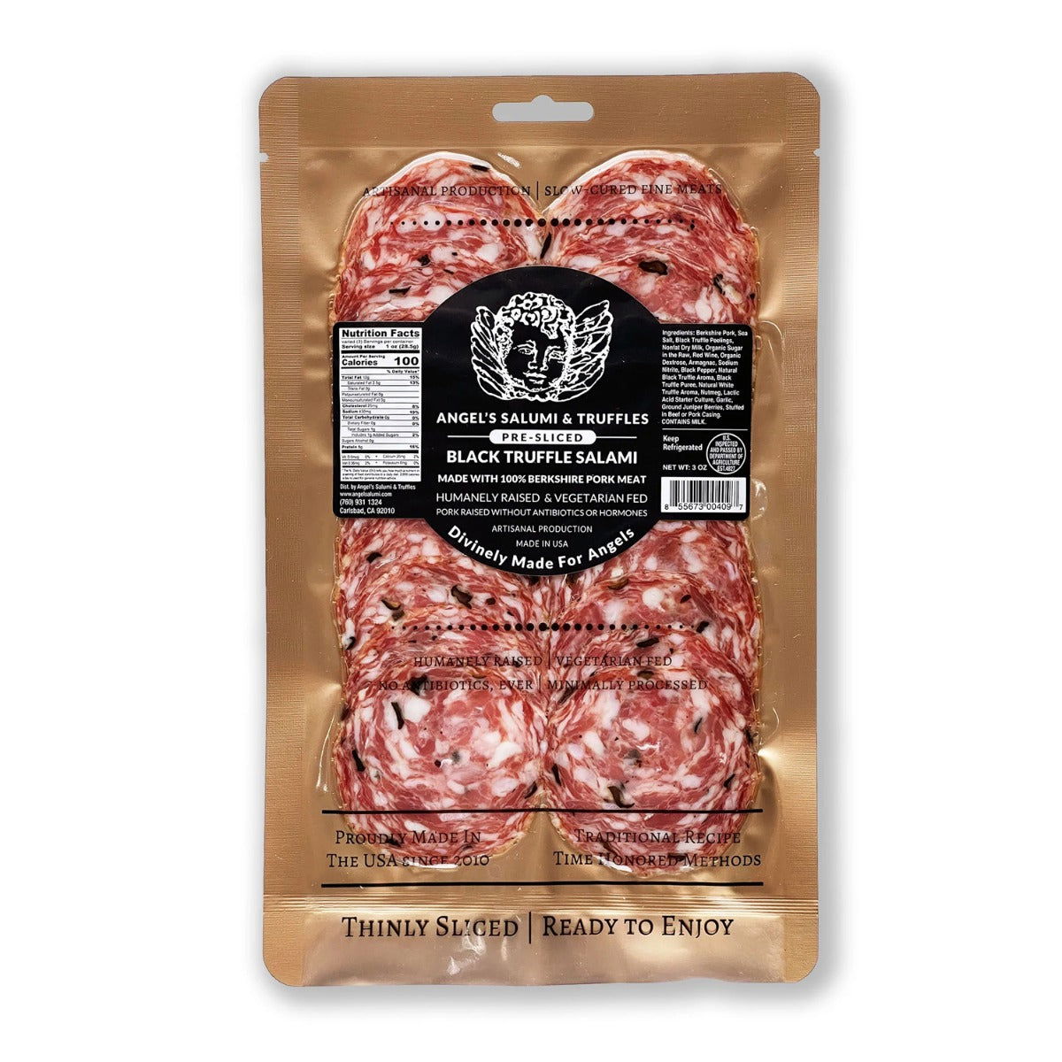 ANGEL SALUMI AND TRUFFLES: Pre-Sliced Black Truffle Salami, 3 oz - #tag1# - #tag2#