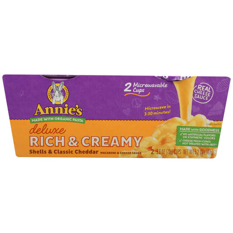 ANNIES HOMEGROWN: Deluxe Rich & Creamy Shells & Classic Cheddar Microwavable Mac & Cheese Cup 2Pk, 5.2 oz - #tag1# - #tag2#
