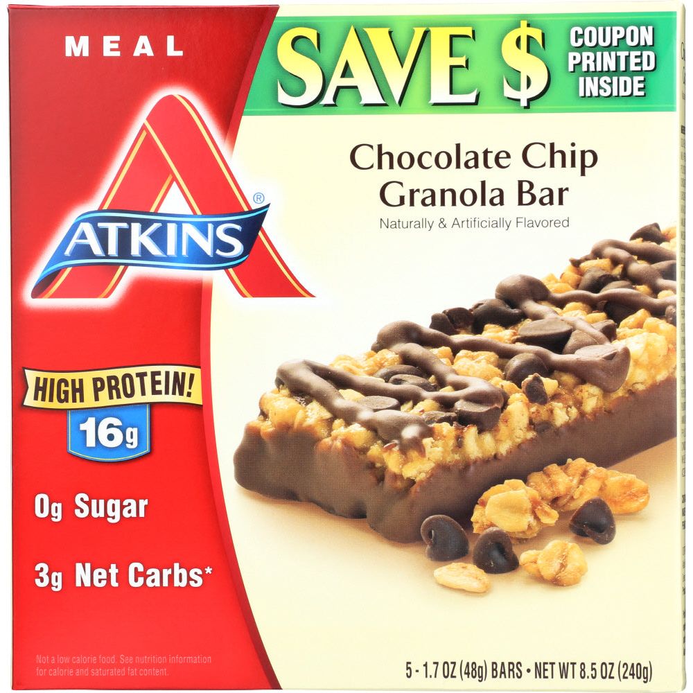 ATKINS: Meal Bar Chocolate Chip Granola (5x1.7oz bars), 8.5 oz - #tag1# - #tag2#