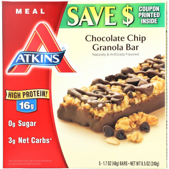 ATKINS: Meal Bar Chocolate Chip Granola (5x1.7oz bars), 8.5 oz - #tag1# - #tag2#