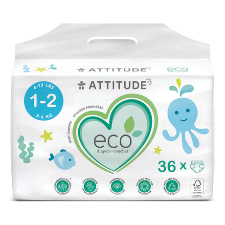 ATTITUDE: Biodegradable Baby Diapers Size 1 and 2, 36 un - #tag1# - #tag2#