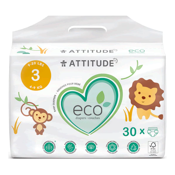 ATTITUDE: Biodegradable Baby Diapers Size 3, 30 un - #tag1# - #tag2#
