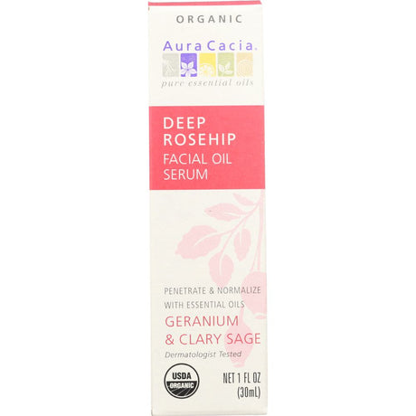 AURA CACIA: Organic Deep Rosehip Facial Oil Serum Geranium & Clary Sage, 1 oz - #tag1# - #tag2#