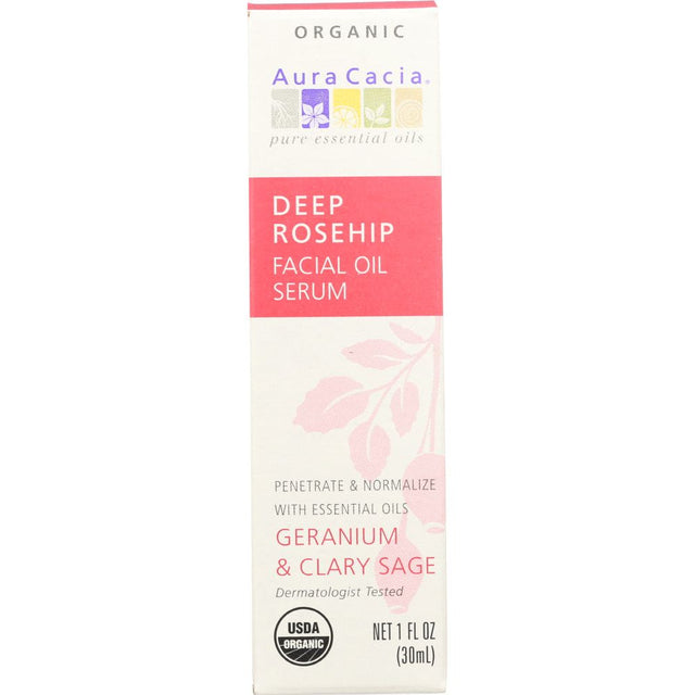 AURA CACIA: Organic Deep Rosehip Facial Oil Serum Geranium & Clary Sage, 1 oz - #tag1# - #tag2#