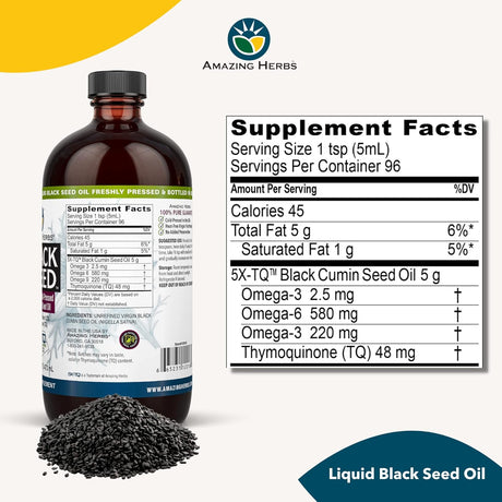 Amazing Herbs 100% Pure Cold-Pressed Black Cumin Seed Oil, 16 FL OZ - Sunshine Co Op. - #tag1# - #tag2# - #tag3# - #tag4#