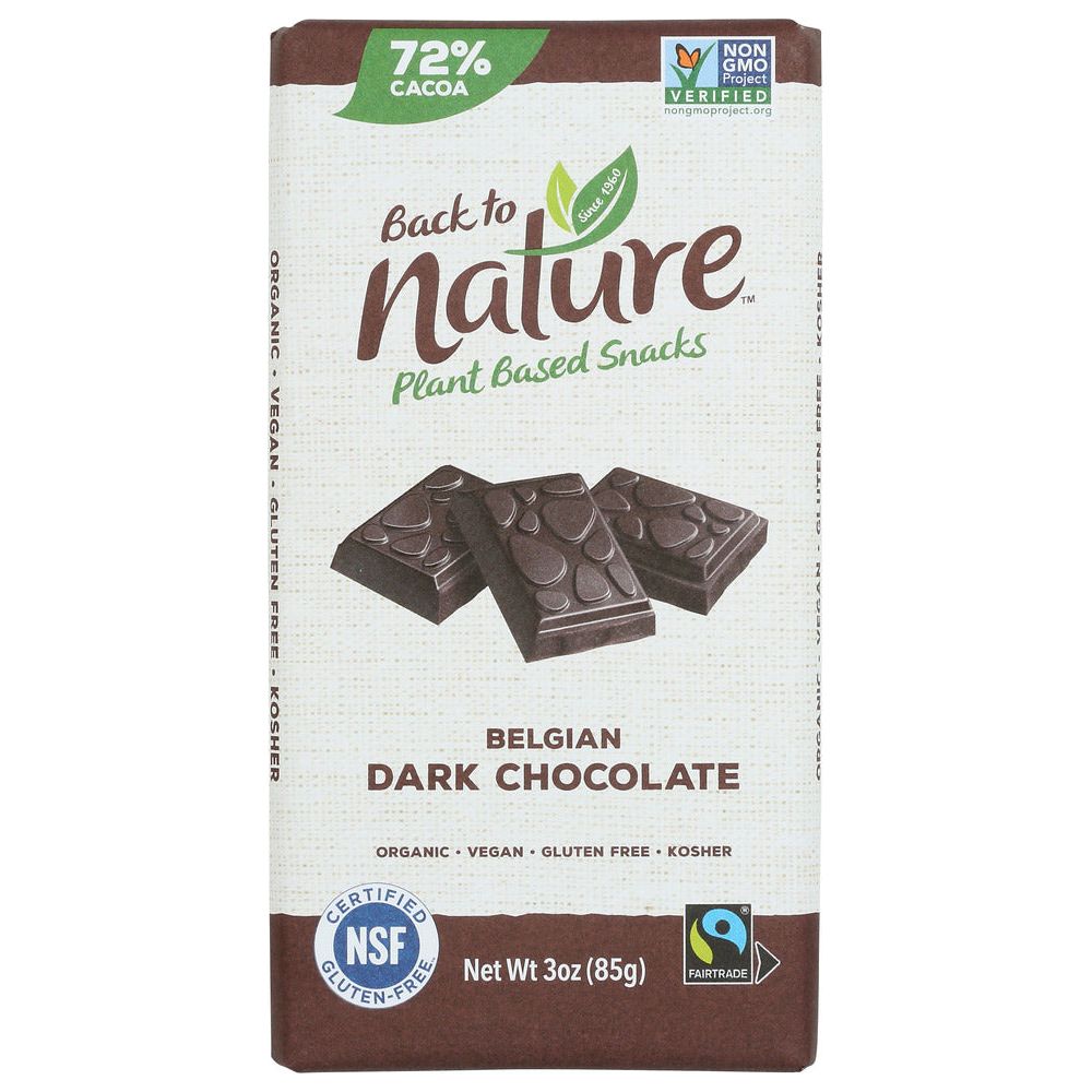 BACK TO NATURE: 72 Percent Dark Belgian Chocolate Bar, 3 oz - #tag1# - #tag2#