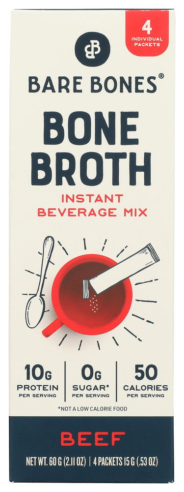BARE BONES: Beef Instant Bone Broth 4 Packets, 2.11 oz - #tag1# - #tag2#