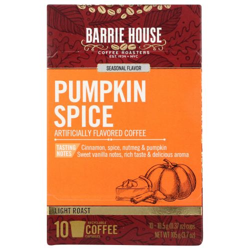BARRIE HOUSE: Pumpkin Spice Coffee 10 Single Serve Capsules, 3.7 oz - #tag1# - #tag2#