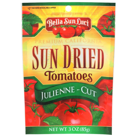 BELLA SUN LUCI: Sun Dried Tomatoes Julienne Cut Resealable Pouch, 3 oz - Sunshine Co Op. - #tag1# - #tag2# - #tag3# - #tag4#
