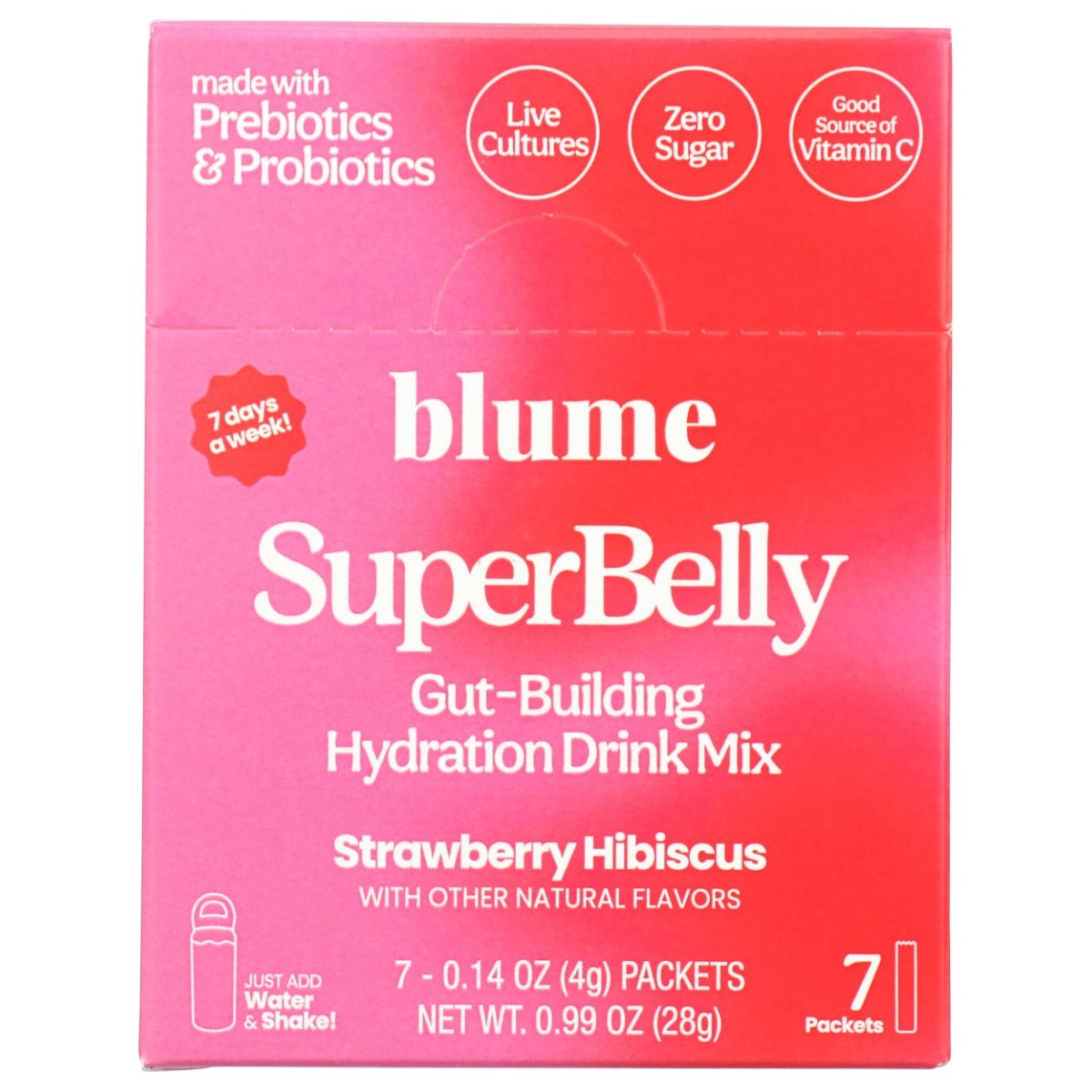 BLUME: Superbelly Strawberry Hibiscus Hydration Powder 7pc, 0.99 oz - #tag1# - #tag2#
