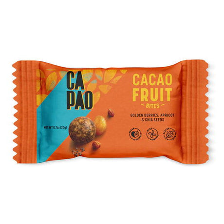 CAPAO: Golden Berries Apricot & Chia Seeds Cacao Fruit Bites, 0.7 oz - #tag1# - #tag2#