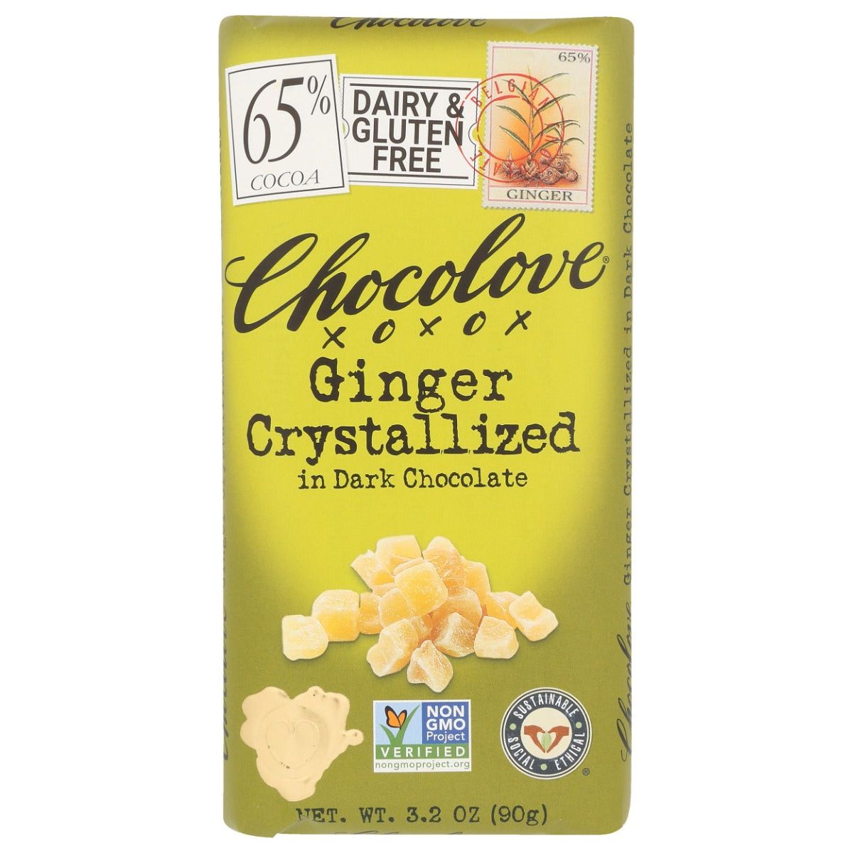 CHOCOLOVE: Dark Chocolate Bar Crystallized Ginger, 3.2 oz - #tag1# - #tag2#
