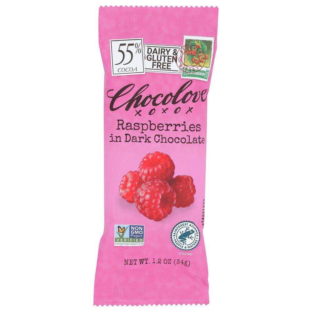 CHOCOLOVE: Mini Dark Chocolate Bar Raspberries, 1.2 oz - #tag1# - #tag2#