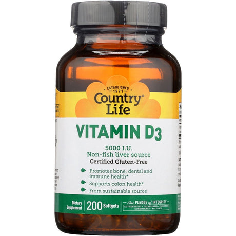 COUNTRY LIFE: Vitamin D3 5000Iu, 200 sg - #tag1# - #tag2#
