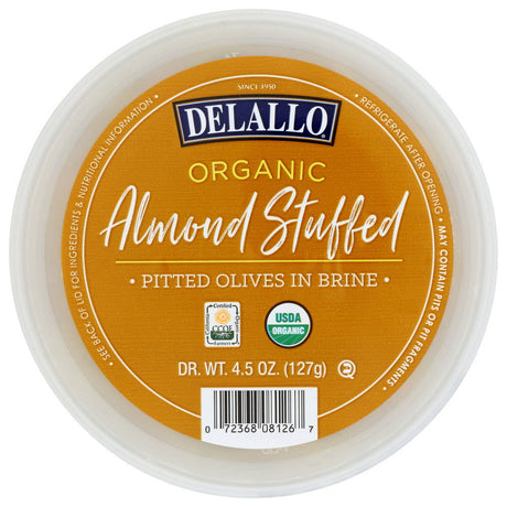 DELALLO: Organic Almond Stuff Pitted Olives In Brine, 4.5 oz - #tag1# - #tag2#