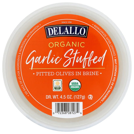 DELALLO: Organic Garlic Stuffed Pitted Olives In Brine, 4.5 oz - #tag1# - #tag2#