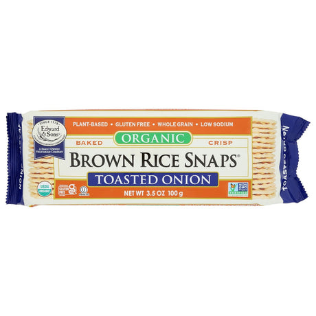 EDWARD & SONS: Organic Toasted Onion Baked Brown Rice Snaps, 3.5 oz - Sunshine Co Op. - #tag1# - #tag2# - #tag3# - #tag4#