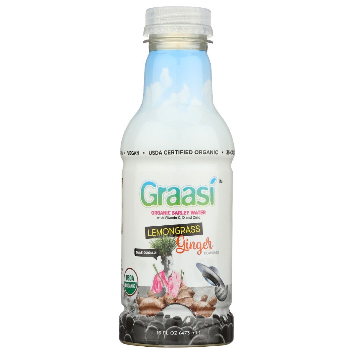 GRAASI: Lemongrass Ginger Barley Grass Water, 16 fo - #tag1# - #tag2#