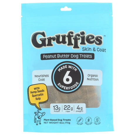 GRUFFIES: Skin and Coat Peanut Butter Dog Treat, 6 oz - #tag1# - #tag2#