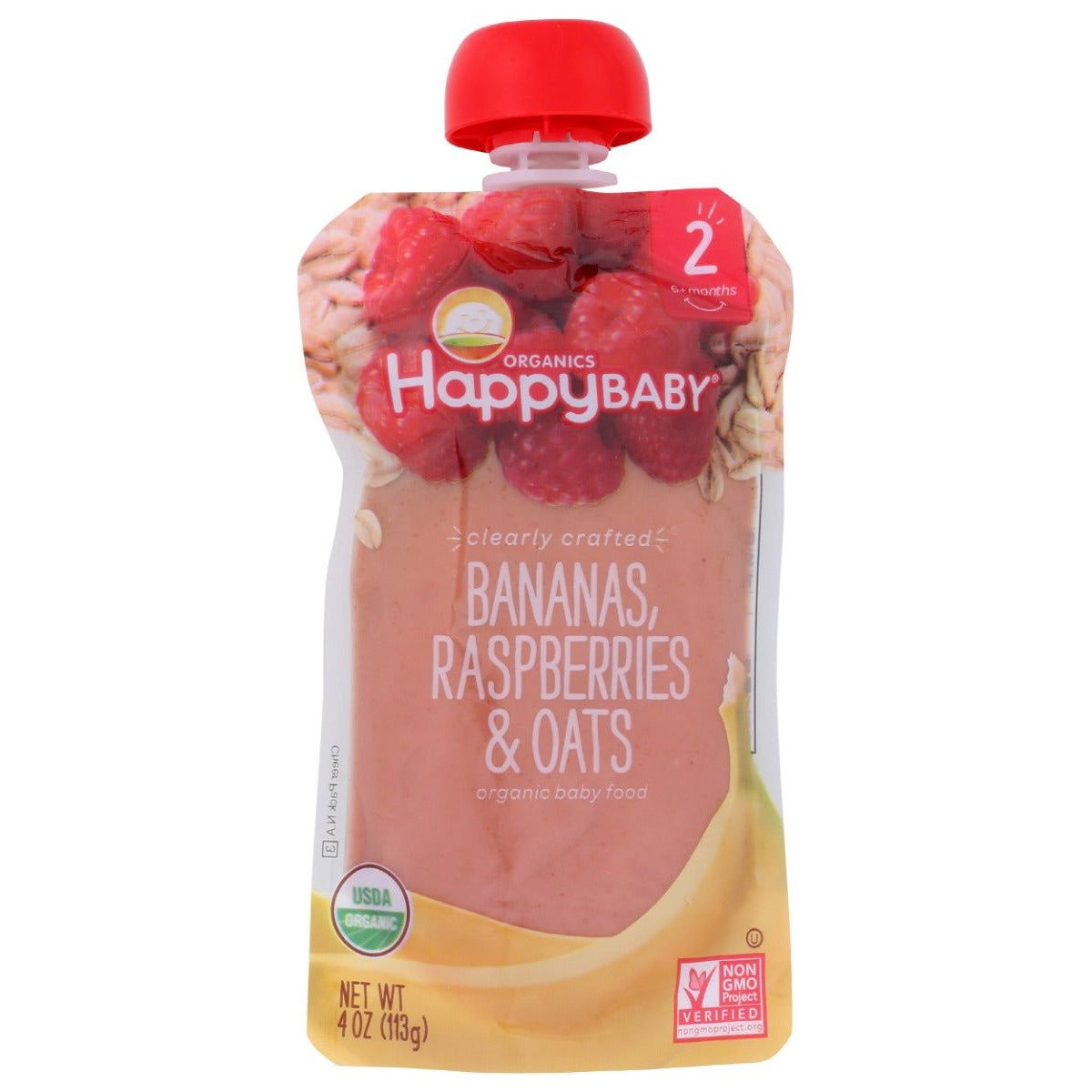 HAPPY BABY: Bananas Raspberries and Oats Pouch, 4 oz - Sunshine Co Op. - #tag1# - #tag2# - #tag3# - #tag4#