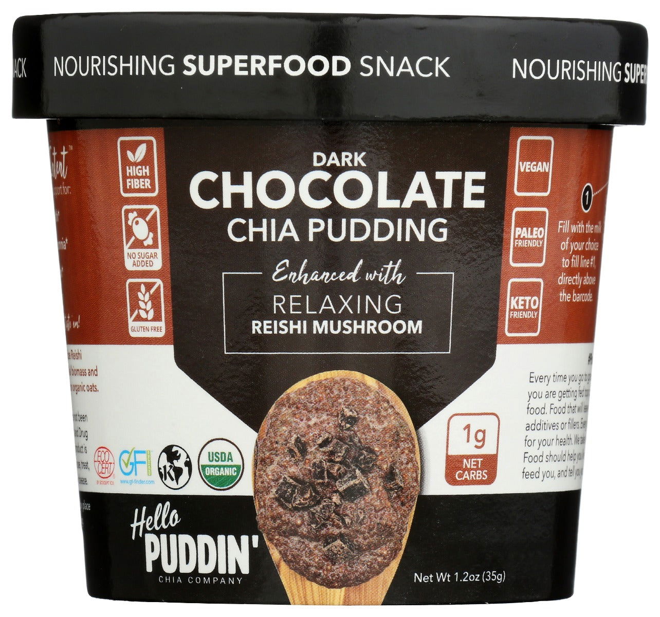 HELLO PUDDIN: Pudding Chia Dk Ch Reishi, 1.2 oz - #tag1# - #tag2#