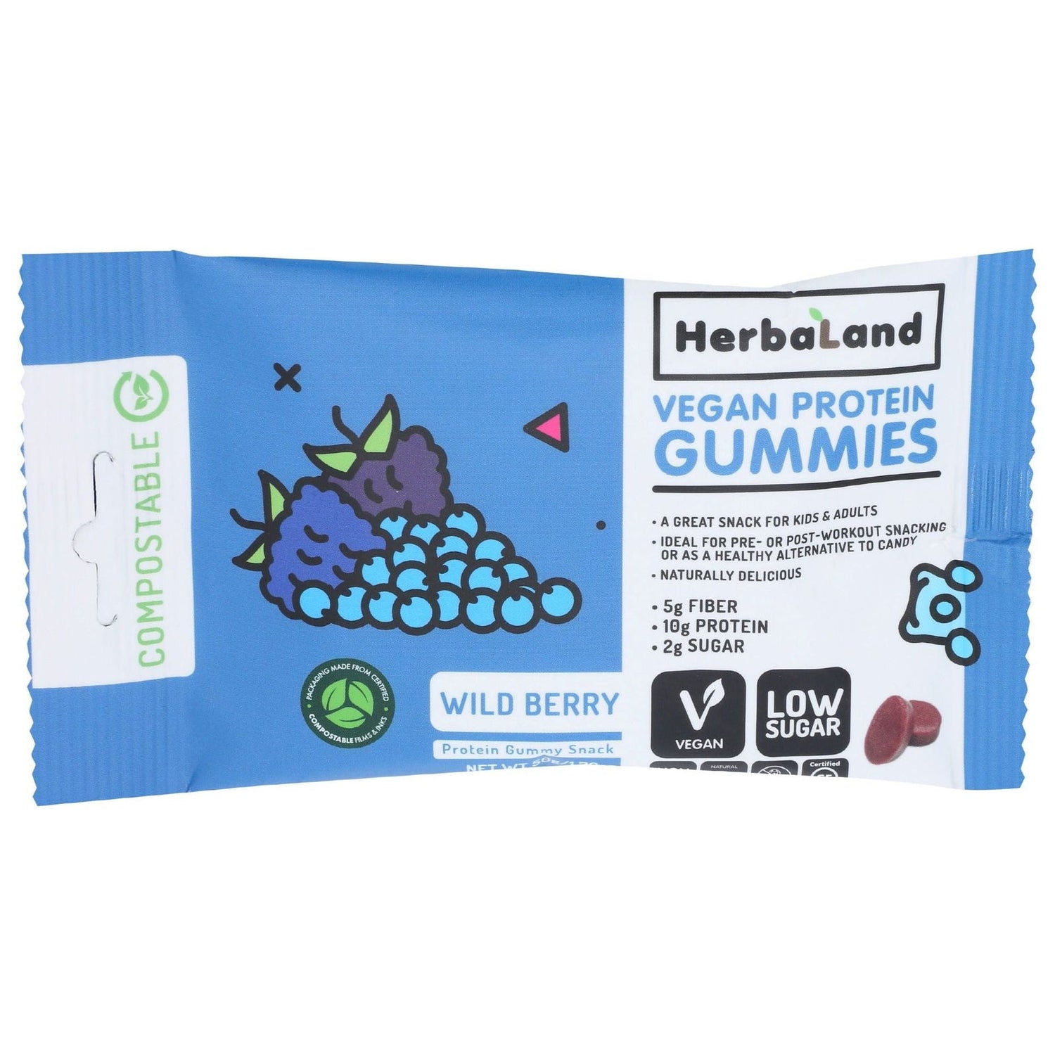 HERBALAND: Wild Berry Vegan Protein Gummies, 50 gm - #tag1# - #tag2#
