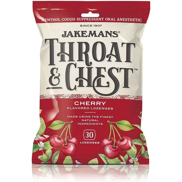JAKEMANS: Lozenge Throat and Chest Menthol Cherry, 30 pc - Sunshine Co Op. - #tag1# - #tag2# - #tag3# - #tag4#