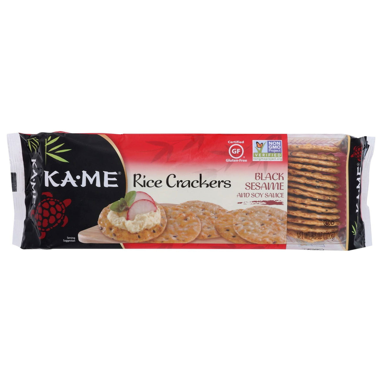 KA ME: Black Sesame and Soy Sauce Rice Crackers, 3.5 oz - #tag1# - #tag2#