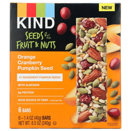KIND: Seeds Fruit And Nuts Snack Bar Orange Cranberry Pumpkin Seed 6 Bars, 8.5 oz - #tag1# - #tag2#