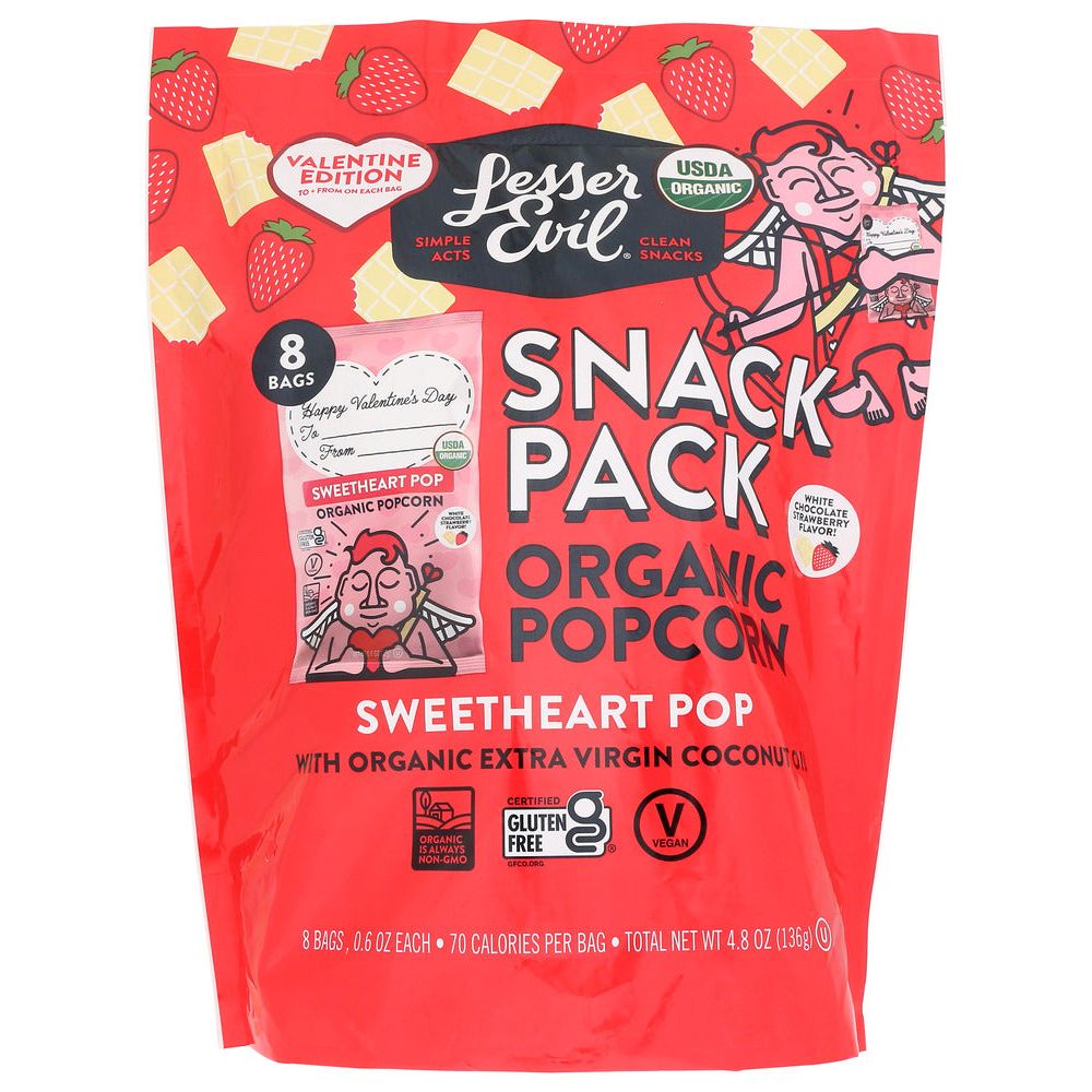 LESSER EVIL: Sweetheart Pop Organic Popcorn 8pk, 4.8 oz - #tag1# - #tag2#